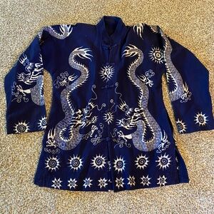 Navy Blue Dragon Embroidered Women's Jacket